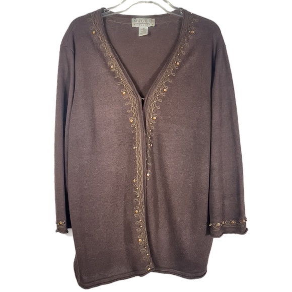Brown Embroidered And Beading Long Sleeve Cardigan - Picture 1 of 7